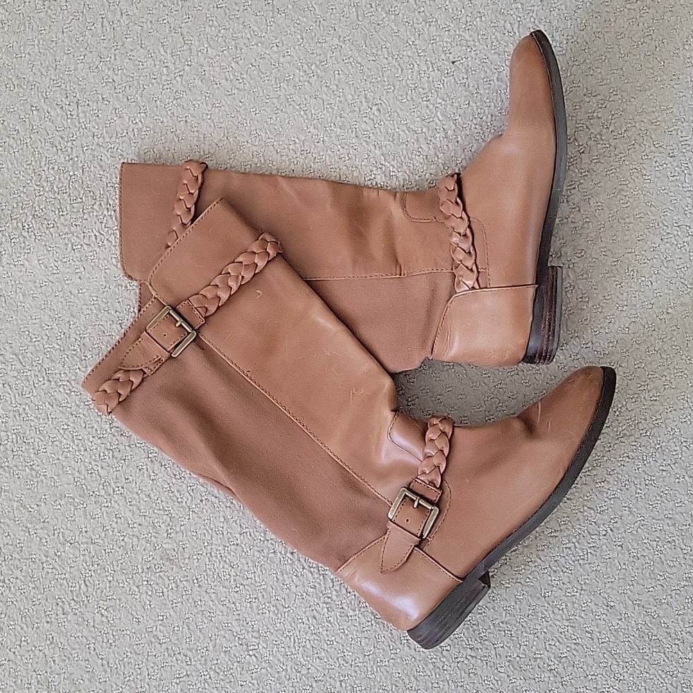 Vintage mixed media boots, Sz 7.5, Camel